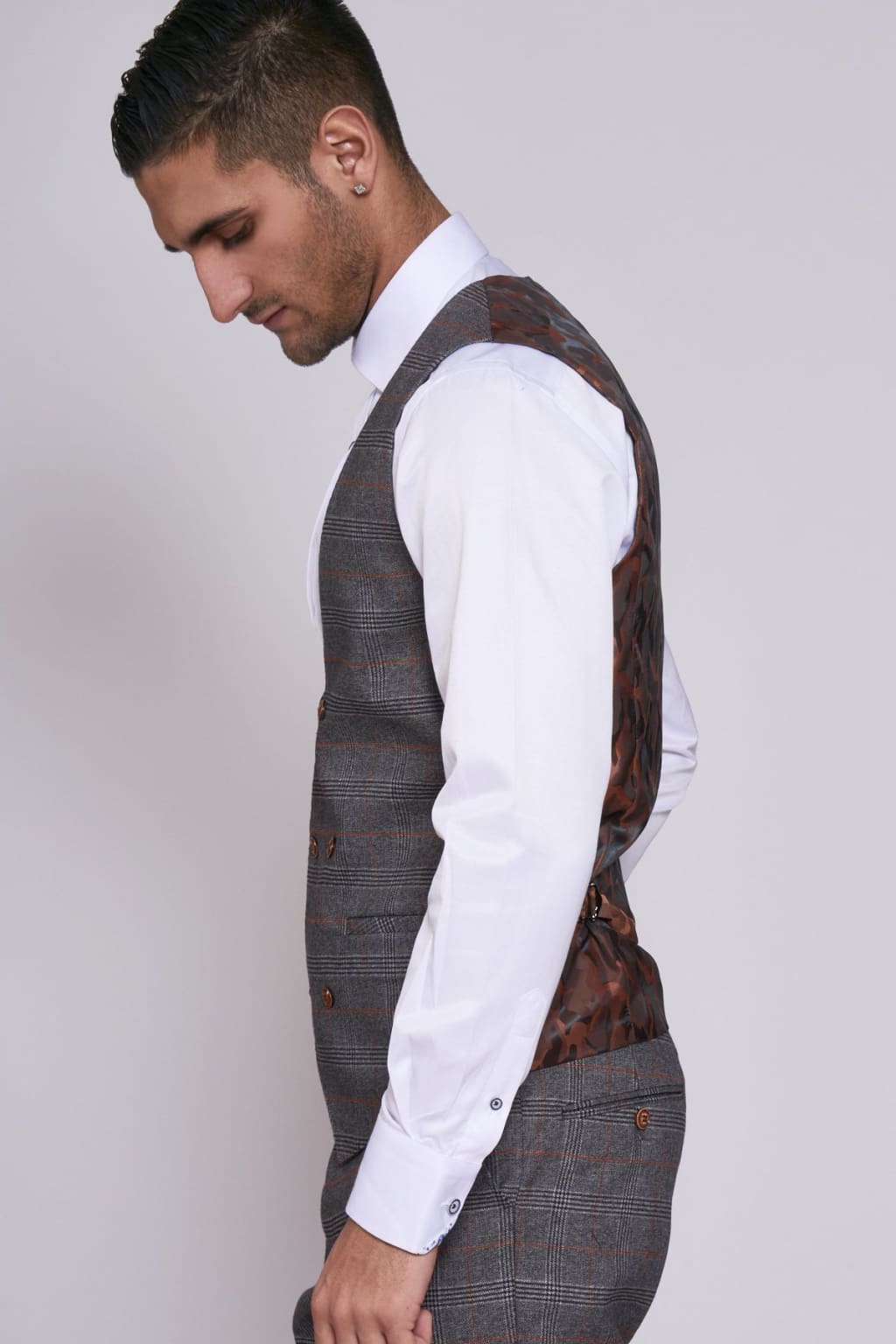 JENSON Grey Check Double Breasted Waistcoat for Men - Stylish Formal Vest for Weddings, Business & Office Wear