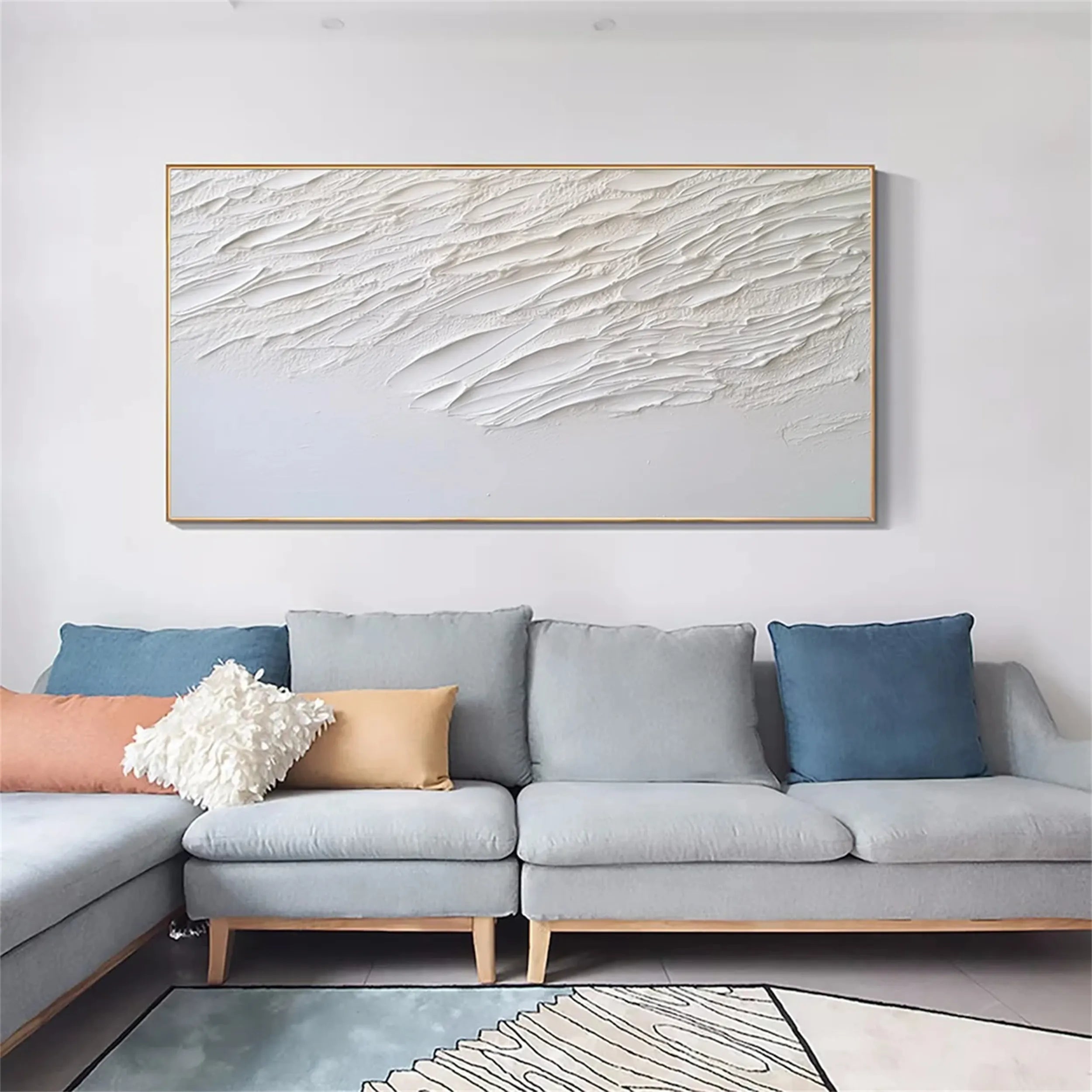 White Minimalist Textured Painting Canvas - Modern Abstract Wall Art for Living Room & Bedroom Decor | Premium Quality #MM165