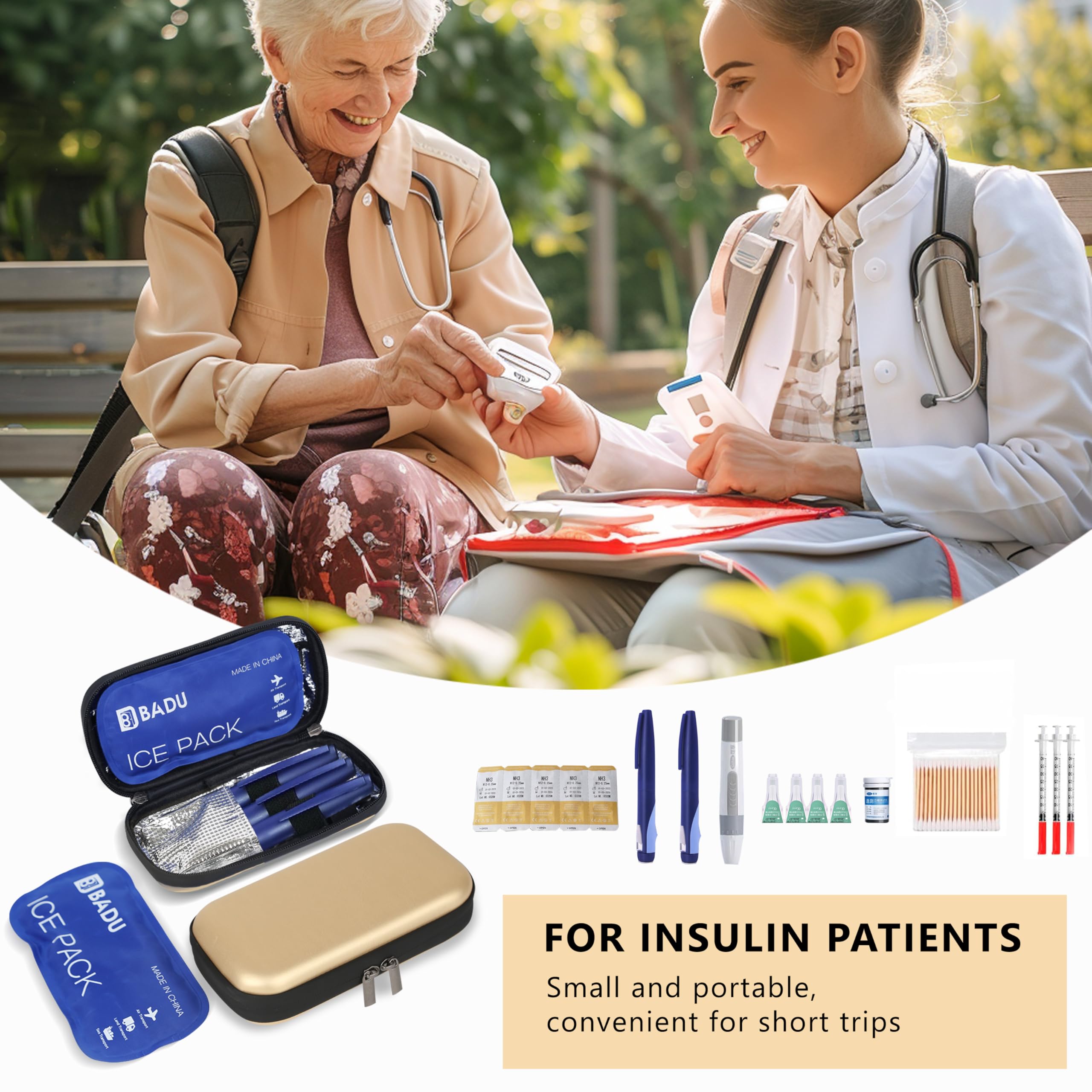 TSA Approved Insulin Cooler Travel Case - Portable Diabetic Medication Organizer Bag with Ice Pack for Insulin Pens & Supplies | Perfect for Daily Use, Trips & Outdoor Activities (Champagne)