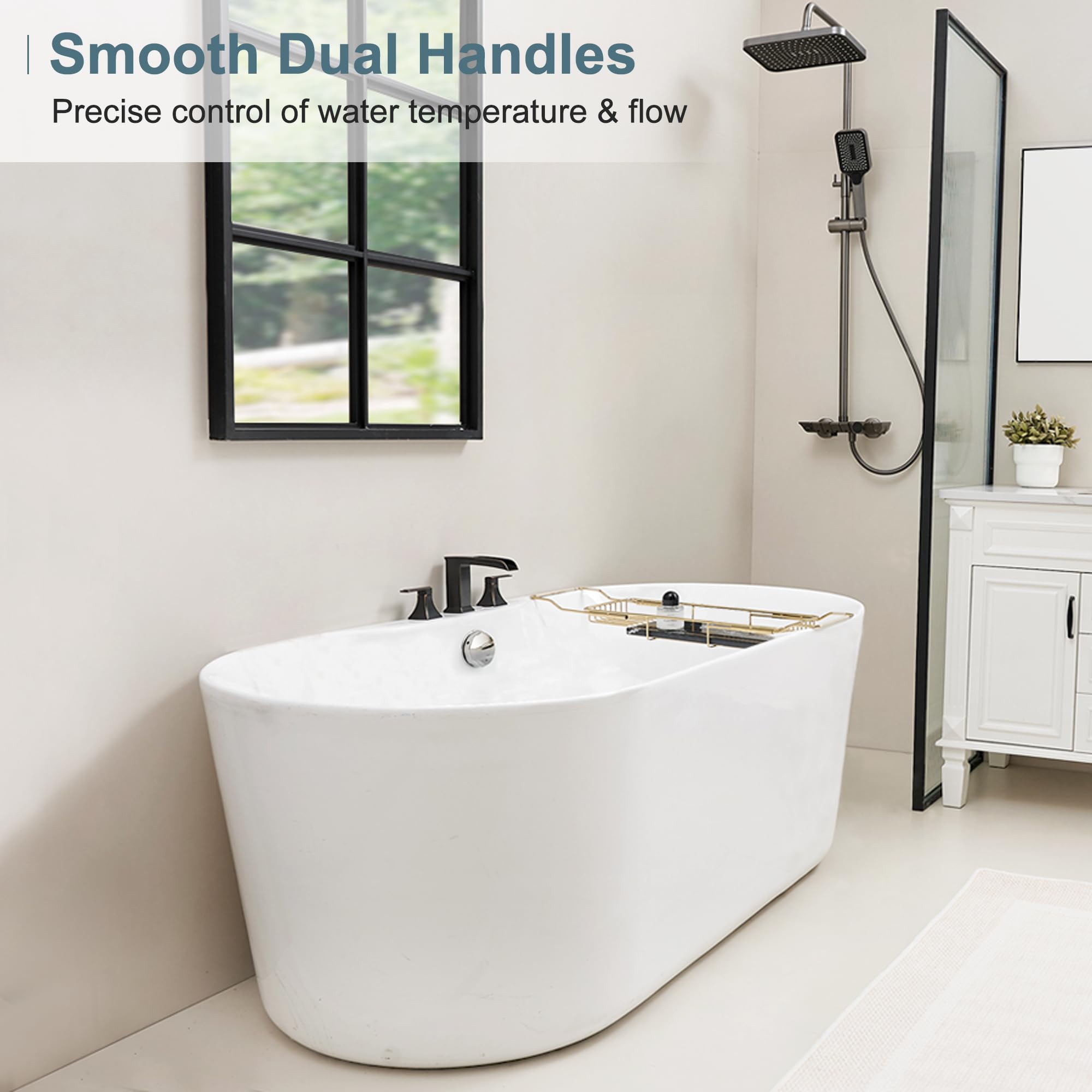 Premium Solid Brass Oil Rubbed Bronze Waterfall Roman Tub Faucet - High Flow Deck Mount Bathtub Faucet Set with 2 Handles (3 Hole Widespread) - Leak-Proof & Easy 15-Minute Installation - Perfect for Luxury Bathrooms, Spa Retreats & Modern Home Decor