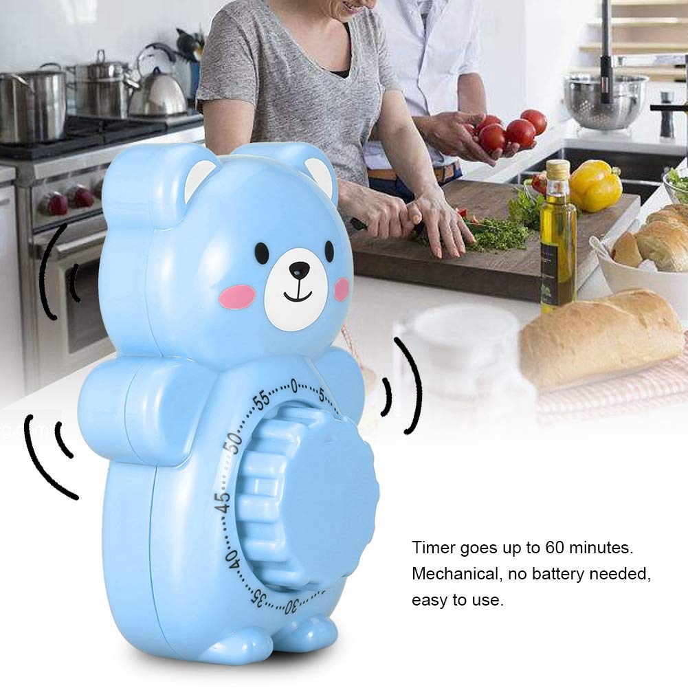 Cute Bear Mechanical Kitchen Timer - Blue for Baking & Cooking