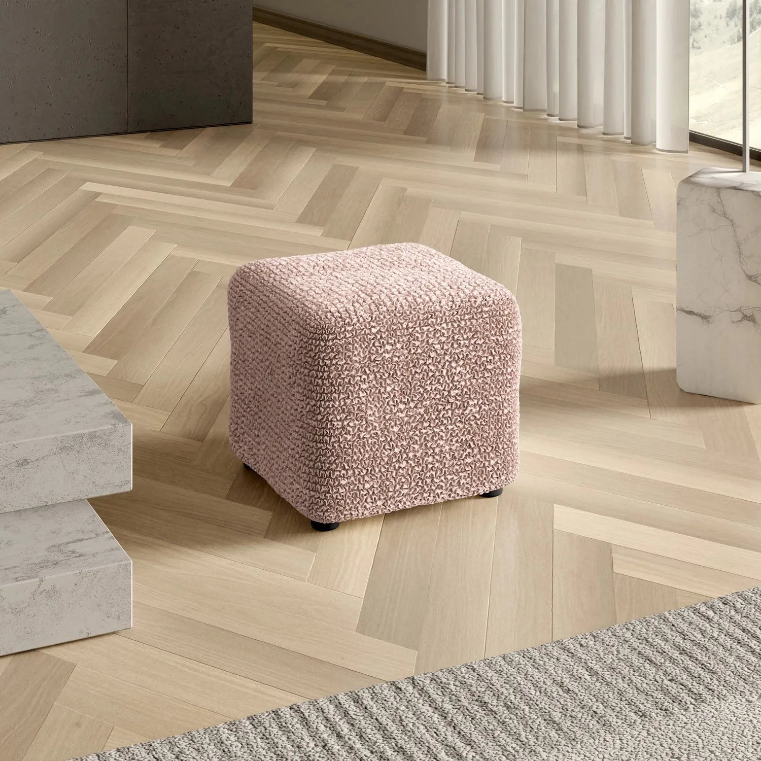 Small Ottoman Slipcover - Microfiber Collection - Perfect for Living Room, Bedroom, and Home Decor