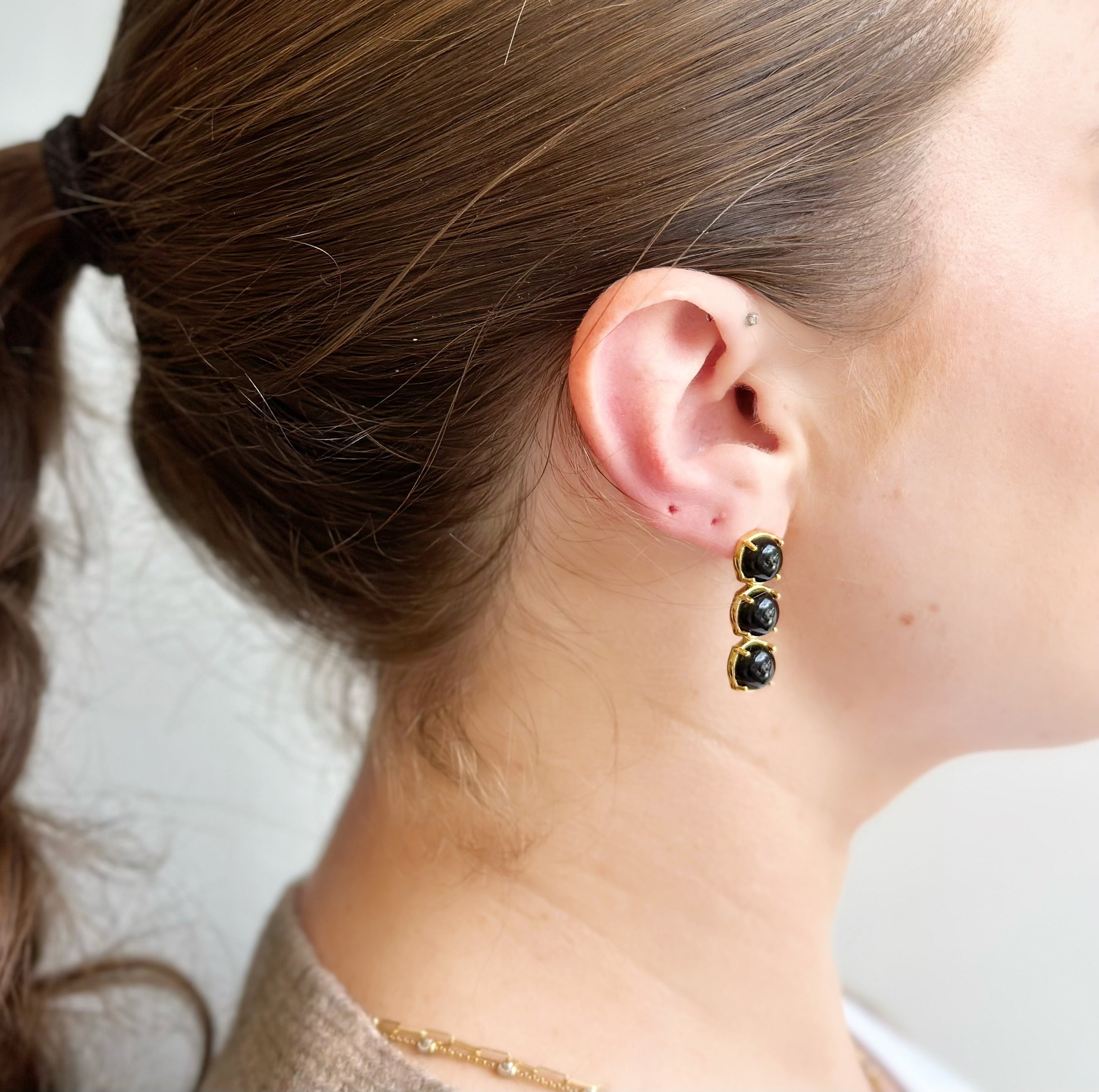 Amare Wear Triple Black Onyx Statement Earrings for Women | Elegant Gothic Jewelry for Parties, Weddings & Special Occasions