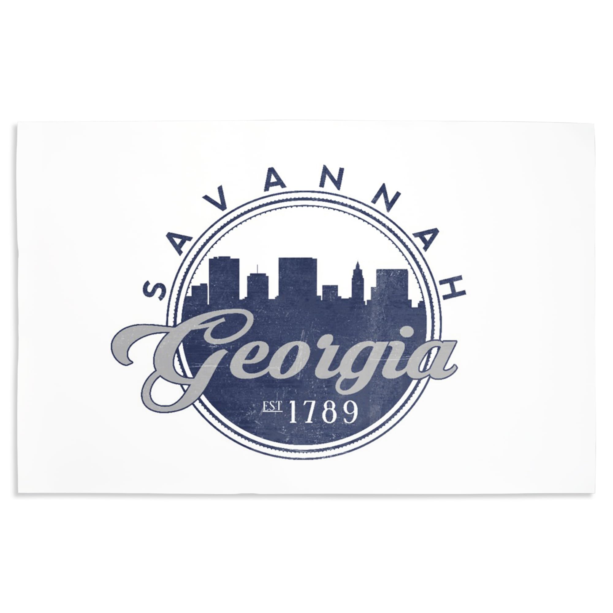 Lantern Press 16x24 Inch Giclee Art Print - Savannah Georgia Skyline Seal in Blue | Premium Wall Decor for Living Room, Bedroom & Office