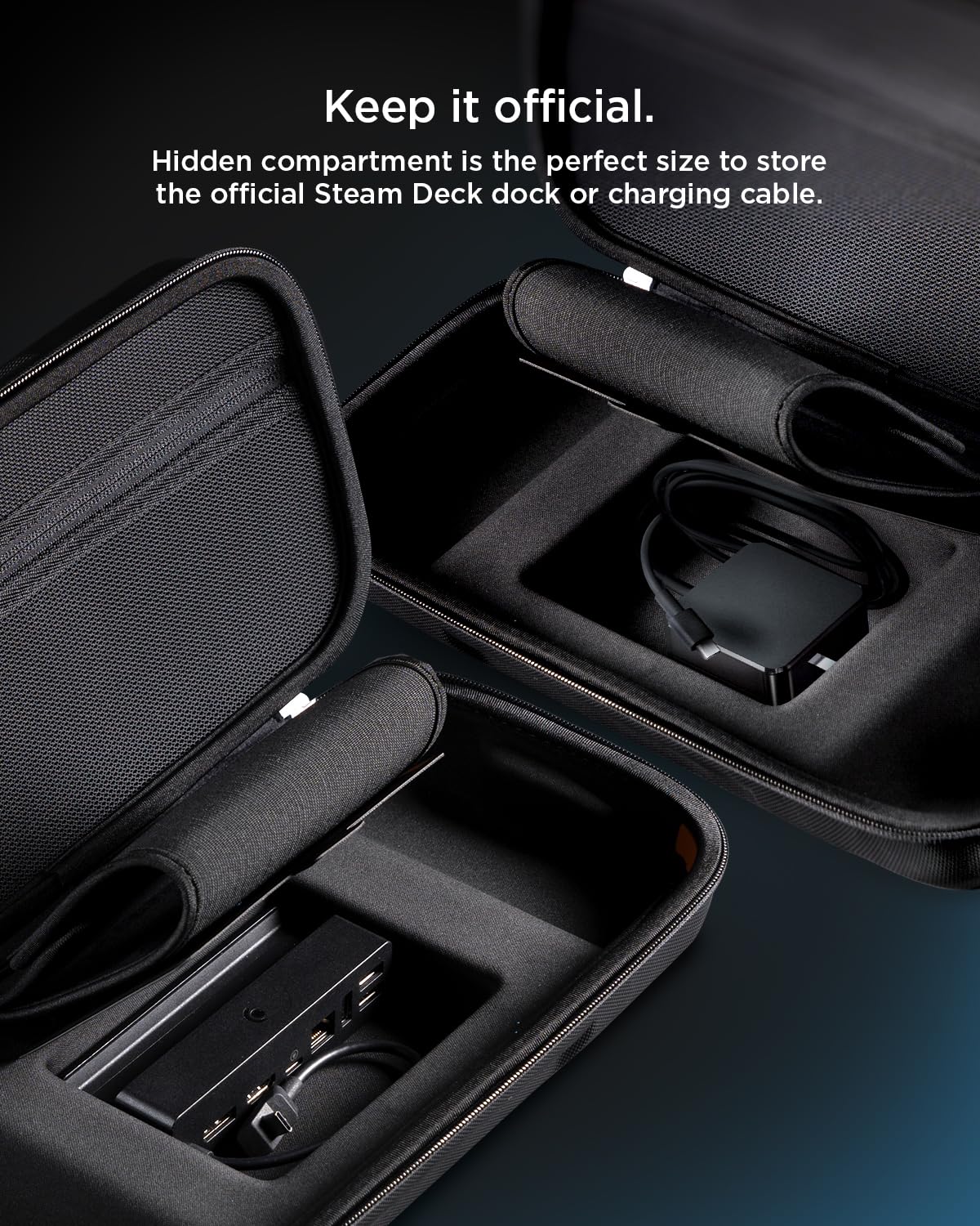 Spigen Rugged Armor Pro Case for Steam Deck LCD/OLED - Travel Protection with Accessory Pockets & Charger Storage - Perfect for Gaming On-The-Go