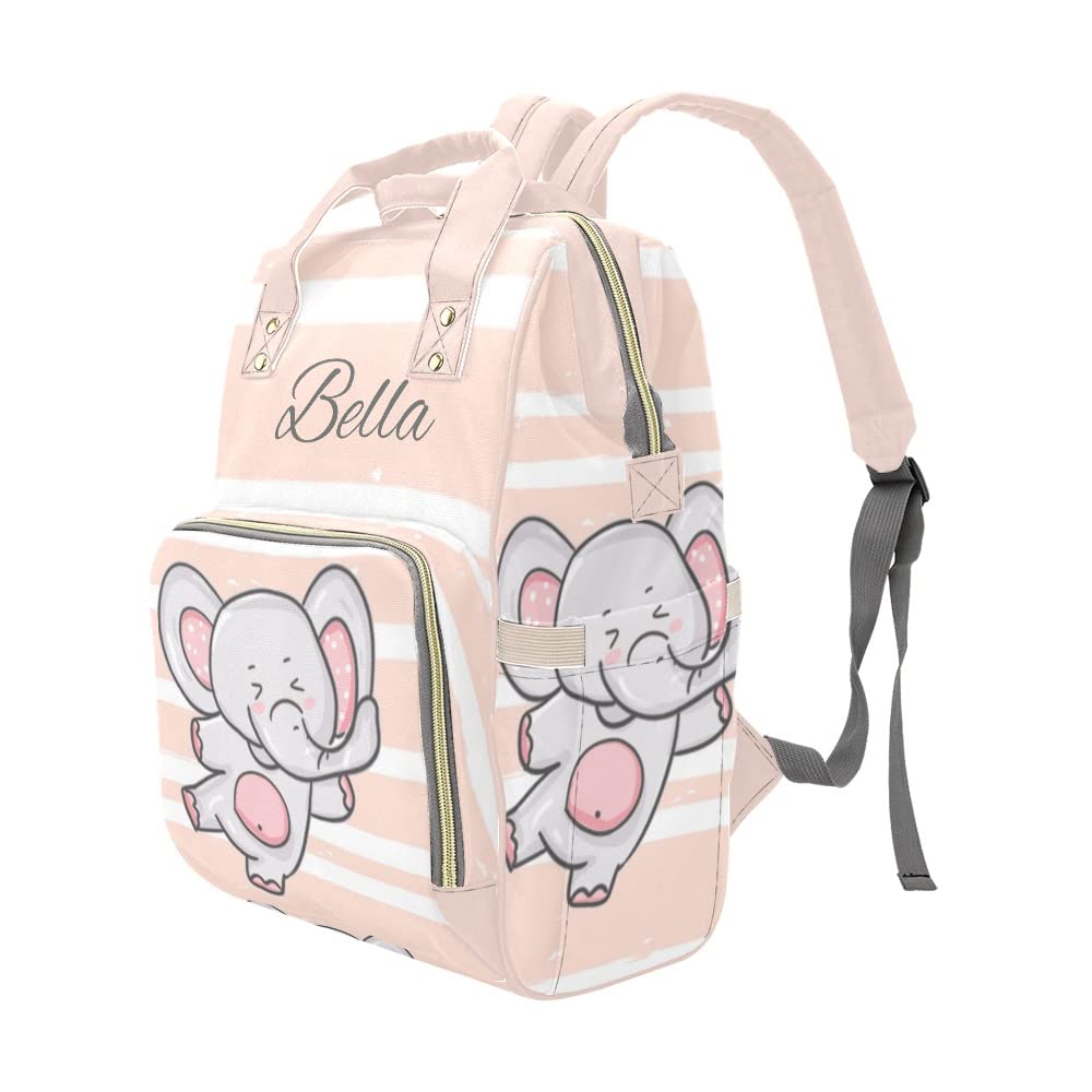 Custom Personalized Name Diaper Bag - Pink Stripes Elephant Design, Waterproof Nursing Tote & Mummy Backpack for Travel, Outdoor, and Everyday Use - Perfect Baby Shower Gift for New Moms