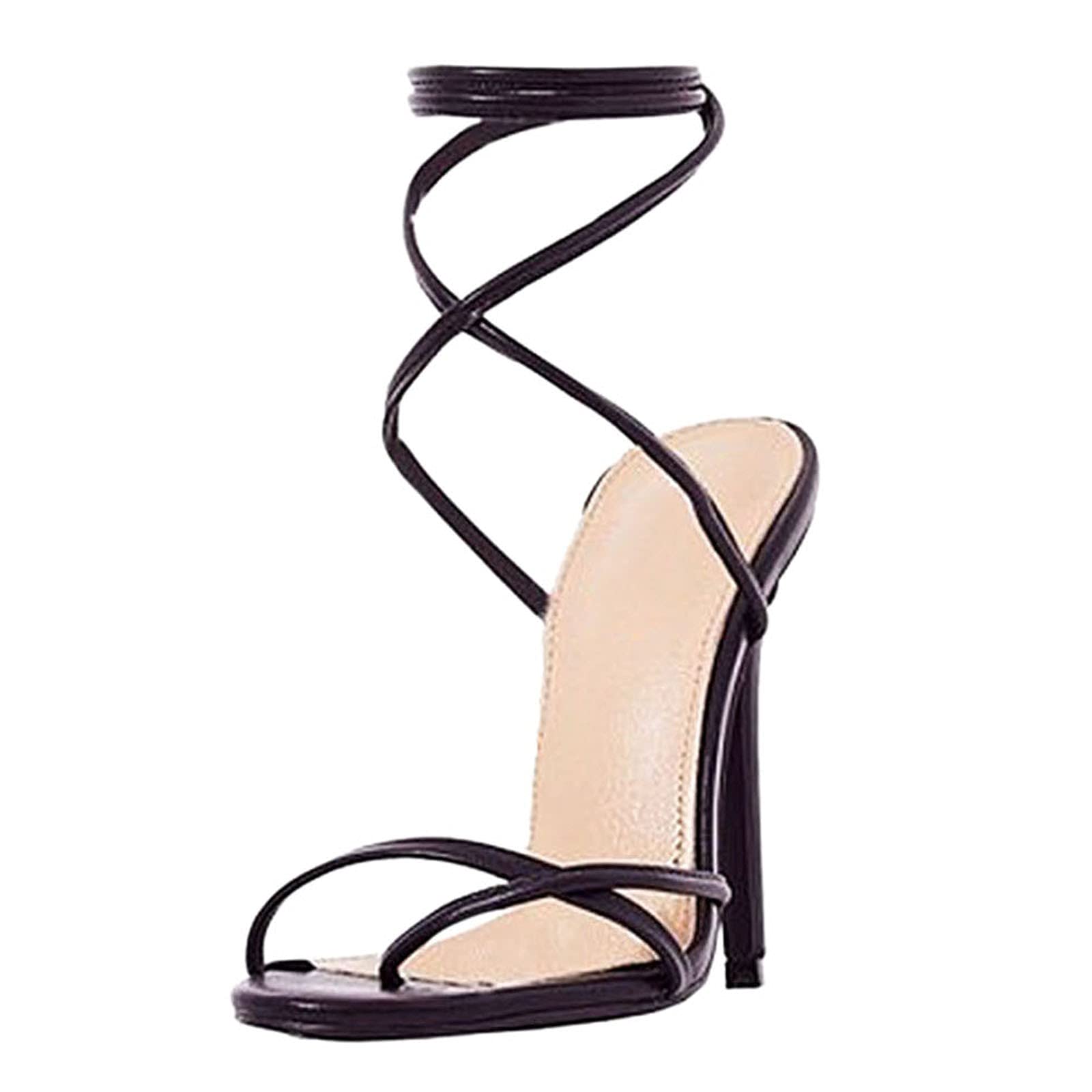 USYFAKGH Women's Fashion High Heel Sandals - Breathable Lace-Up Square Toe Casual Shoes for Women | Perfect for Summer Outings, Beach Vacations & Date Nights