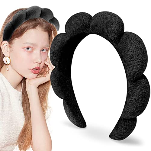 PASNOWFU Spa Headband for Women - No Slip Thick Hair Hoop for Face Washing, Skincare & Makeup Removal - Soft & Absorbent Black Headband for Spa, Bath & Beauty Routine