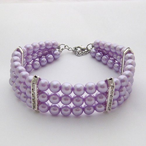 Elegant 3-Row Pearl & Diamond Dog Necklace Collar with Rhinestones - Bling Jewelry for Small Dogs, Cats, Teacup Chihuahua, Yorkie - Perfect for Pet Costumes, Parties & Special Occasions (Purple, 10-12 Inch)