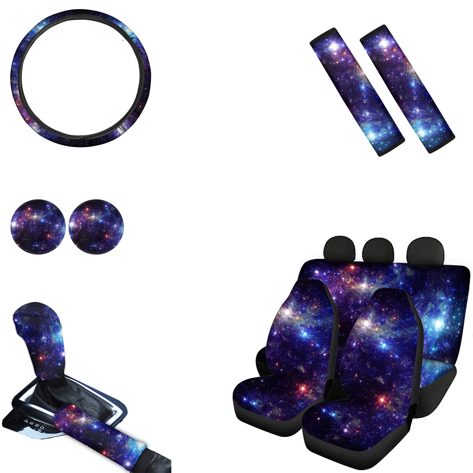 Starry Galaxy Car Accessories Set 11pcs - Steering Wheel & Seat Covers - Perfect for Men & Women Gift