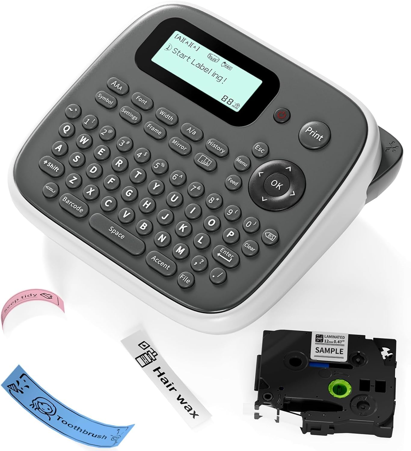 D210S Portable Label Maker Machine with Keyboard & Waterproof Tapes | Type-C Powered Labeler for Home, Office, School & Small Business | Multiple Symbols & Gray Design | Perfect for Organizing, Storage & Classroom Use