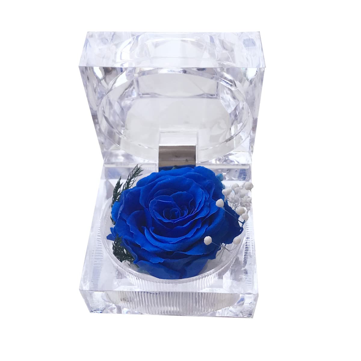 Real Preserved Rose in Mini Clear Ring Box - Eternal Flower Gift for Women, Mom, Girlfriend, Grandma | Perfect for Mother's Day, Anniversary, Valentine's, Christmas & Birthday (Blue) - Romantic Home Decor & Thoughtful Present