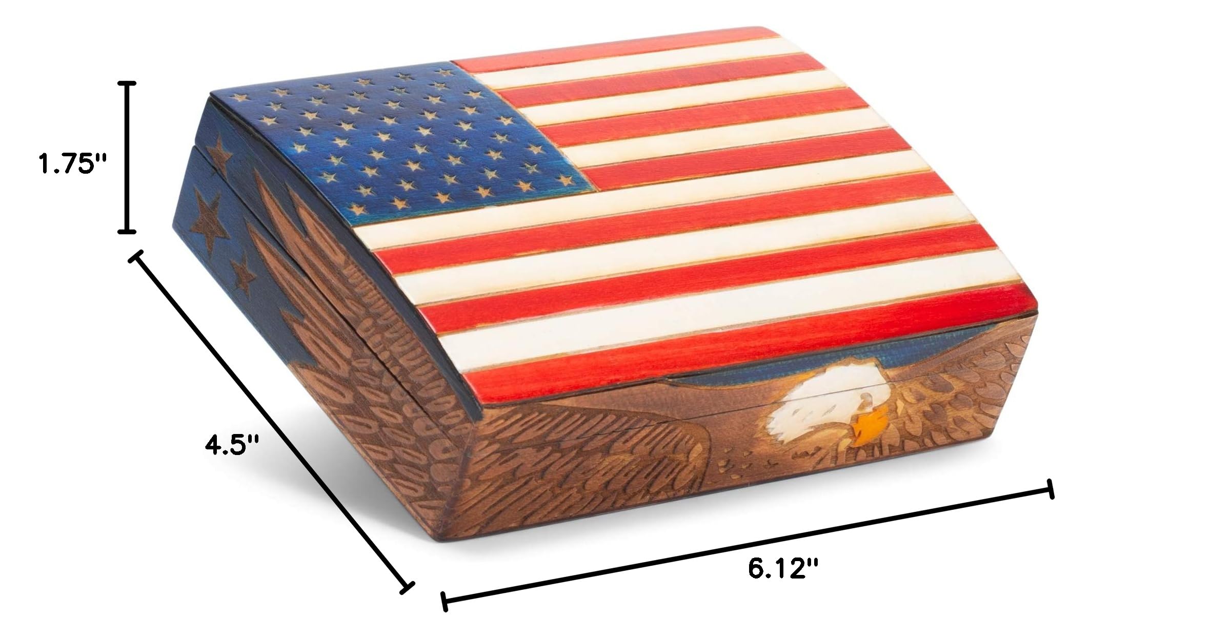 Handmade American Flag with Eagle Wooden Keepsake Box - Patriotic US Symbols Home Decor for Collectors & Gift Giving - Perfect for Display, Memorial Day & 4th of July Decorations