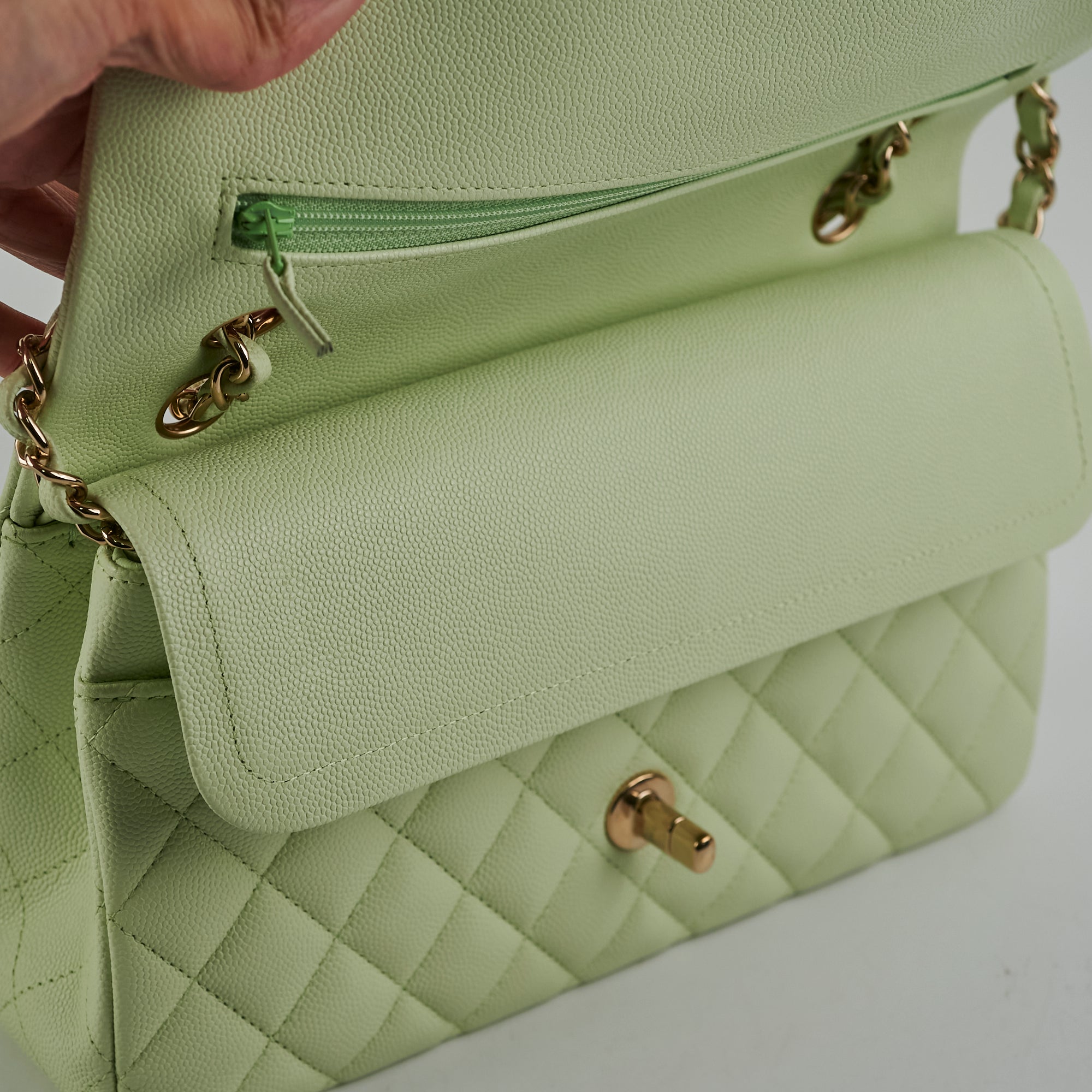Chanel Medium Caviar Leather Double Classic Flap Bag in Light Green - Luxury Designer Handbag for Women, Perfect for Parties, Weddings & Everyday Elegance
