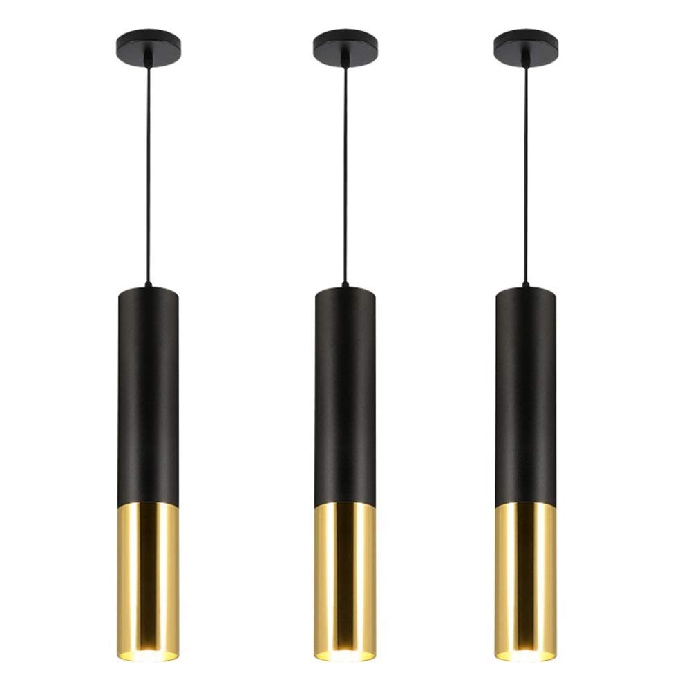 3 Pack 7W Modern LED Pendant Light Fixture - Black Cylinder Long Tube Hanging Ceiling Lamp, 6000K Daylight - Perfect for Kitchen Island, Dining Room, Living Room, Counter & Shop Decor Lighting