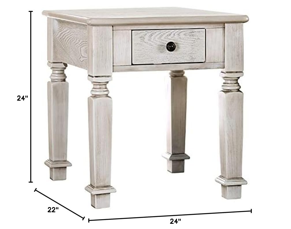 BOWERY HILL Farmhouse Wood 1-Drawer End Table in Antique White - Rustic Nightstand for Bedroom, Living Room & Office - Side Table with Storage for Home Decor