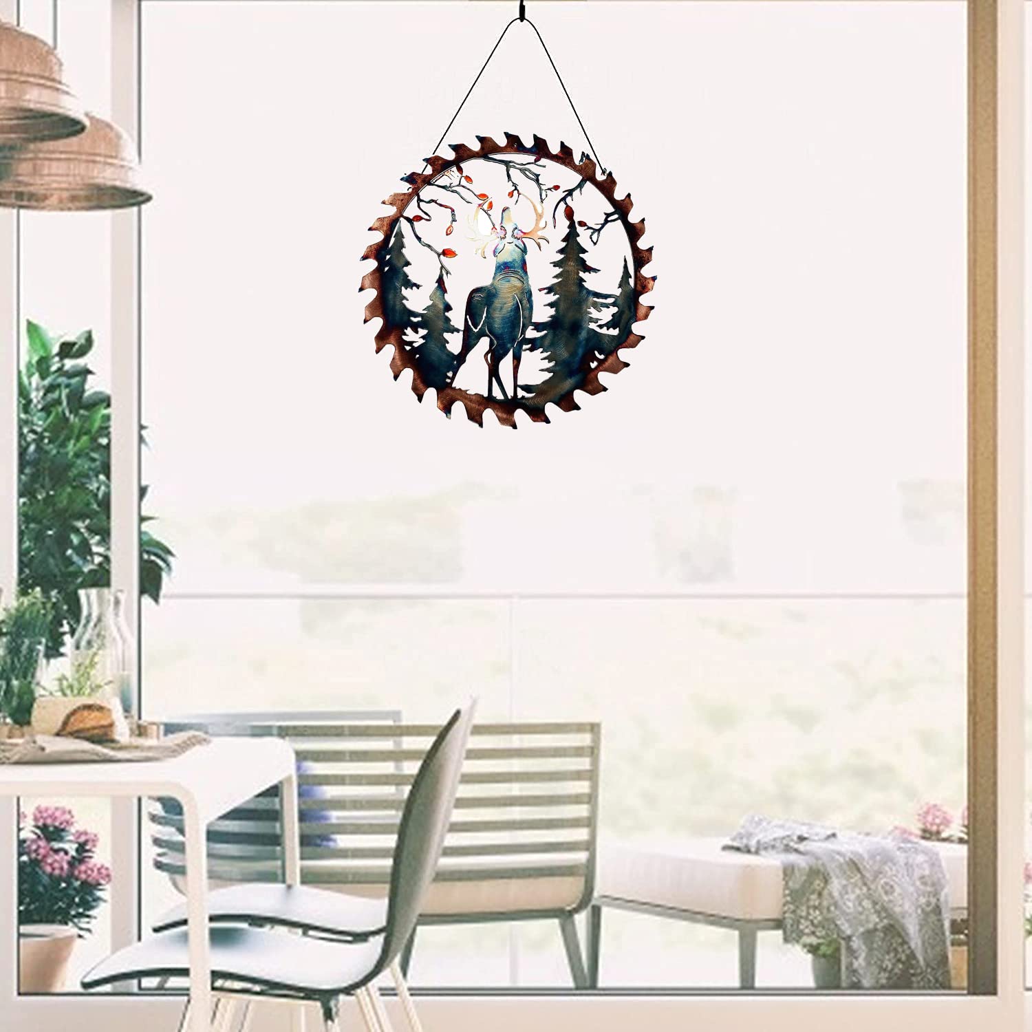 Metal Elk Wall Art Decor - Handcrafted Saw Blade Elk Head Wall Hanging for Home & Office - Rustic Wildlife Decor for Living Room, Bedroom, Bathroom - Perfect for Cabin, Lodge & Western Style Interior Design