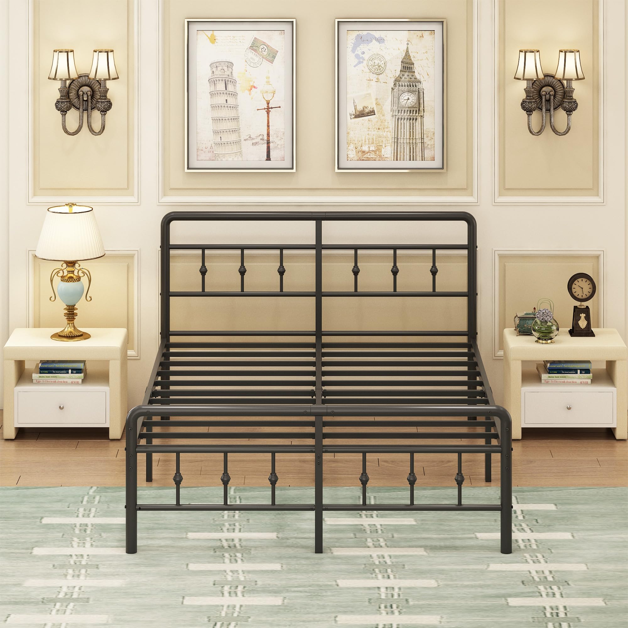 EMODA 16 Inch King Bed Frame with Headboard & Footboard - Heavy Duty Metal Platform Bed Frame, No Box Spring Needed, Easy Assembly - Perfect for Master Bedrooms & Guest Rooms