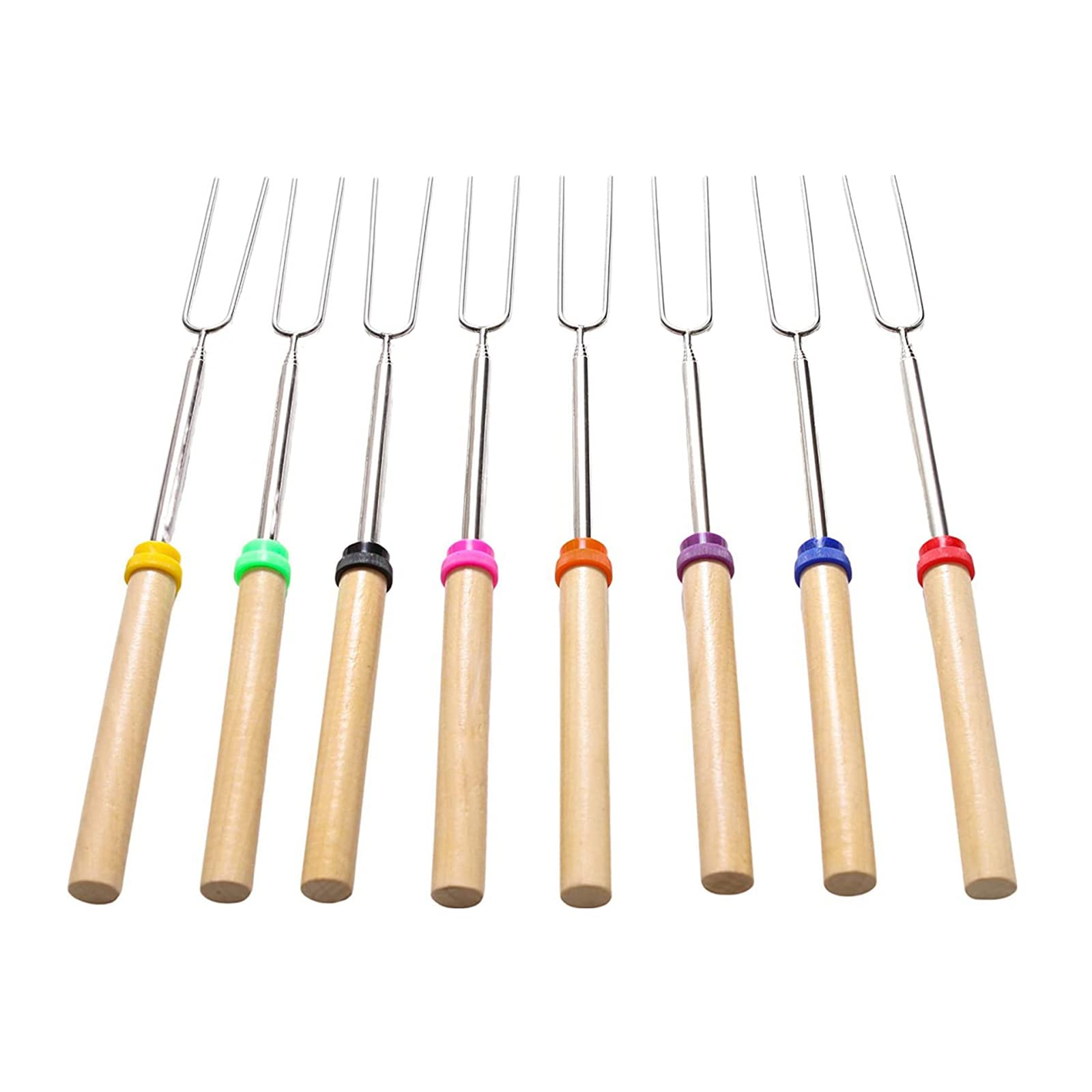 Stainless Steel BBQ Forks with Wooden Handle - Hot Dog Skewers, Roast Forks for Outdoor Grilling, Camping & Backyard BBQ Accessories - Perfect for Campfire Cooking, Picnics, and Tailgate Parties