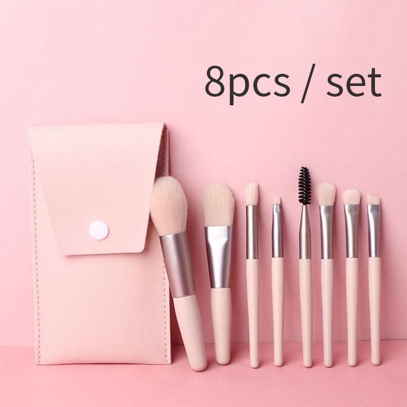 Sunaina Mini Peach Makeup Brush Set with Case - 8-Piece Foundation, Powder, Blush, Eyeshadow & Lip Brush Kit for Travel & Everyday Makeup Application