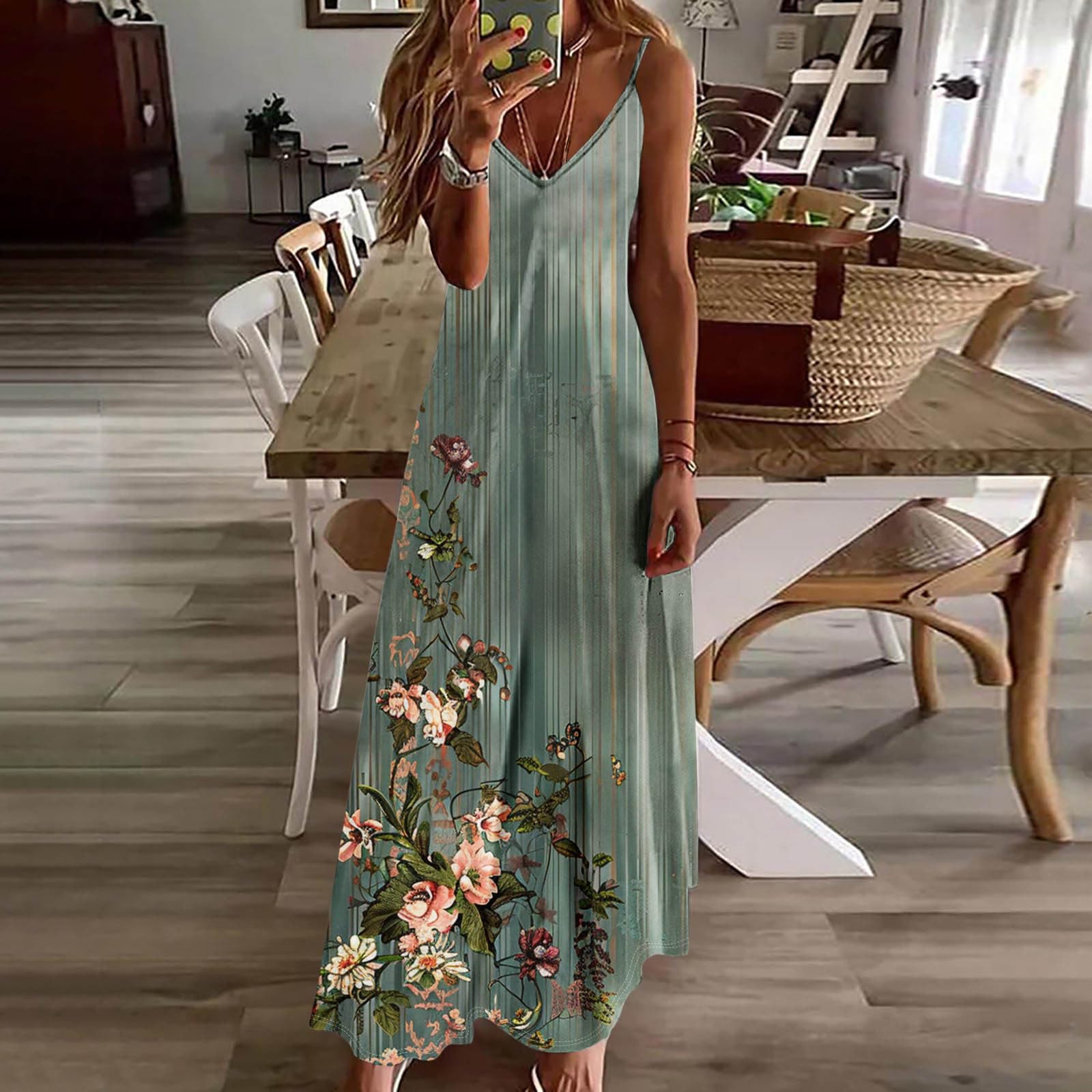 Women's Floral Boho Maxi Dress - Sleeveless V-Neck Loose Summer Sundress for Vacation & Beach | Casual Slip Dress for Outdoor Parties, Travel & 2025 Fashion Trends