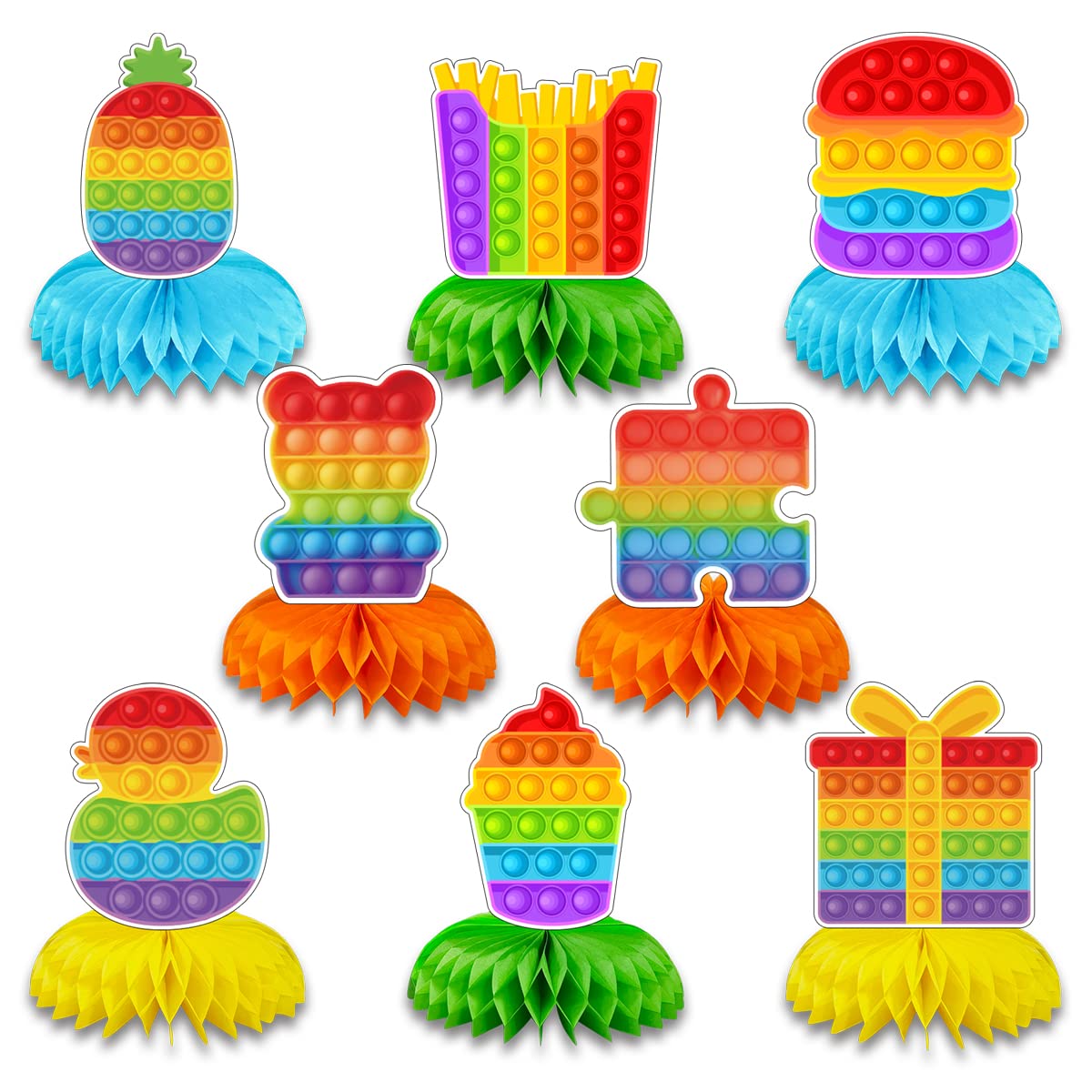 8-Pack Pop Push Bubble Fidget Toys - Honeycomb Table Decor for Birthday Parties, Baby Showers & Stress Relief - Fun Sensory Game for Kids & Adults