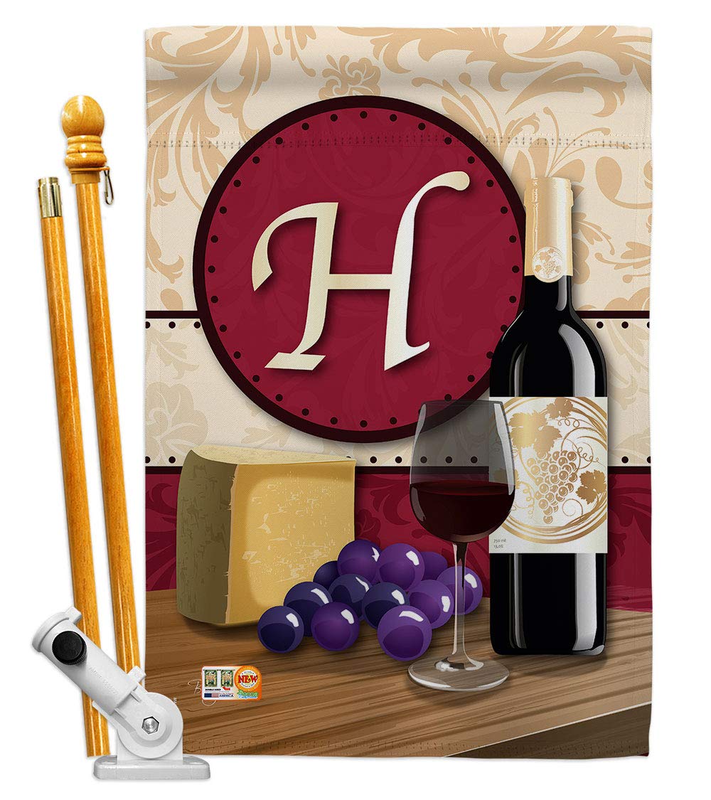 H Initial Happy Hour House Flag Set 28x40 - Wine Decor for Outdoor Parties