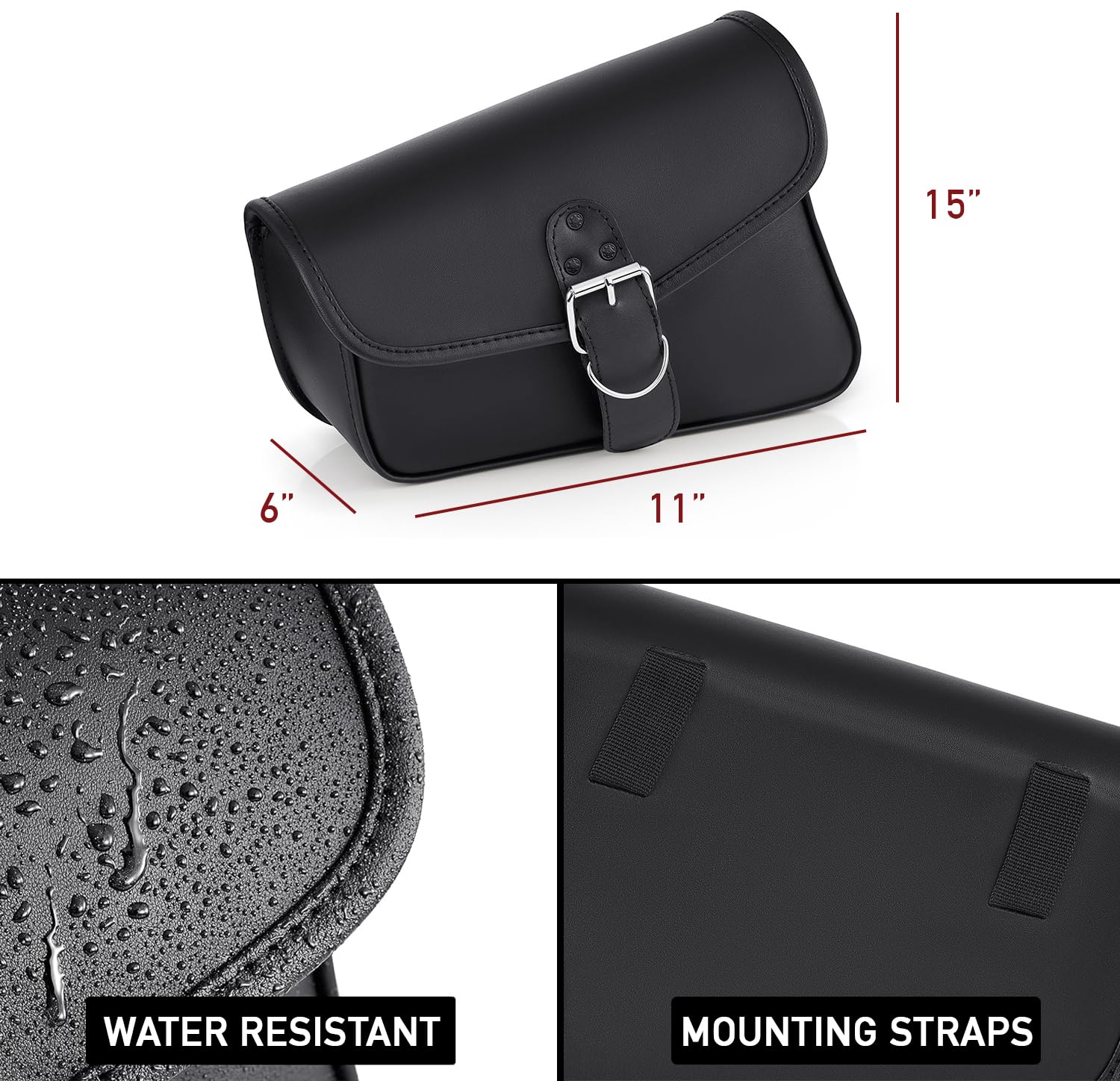 Universal Motorcycle Swing Arm Bag - Black Synthetic Leather Waterproof Left Side Solo Tool Bag with Quick Release | Durable & Weatherproof for Cruiser, Touring & Adventure Bikes | Ideal for Road Trips, Commuting & Off-Road Riding