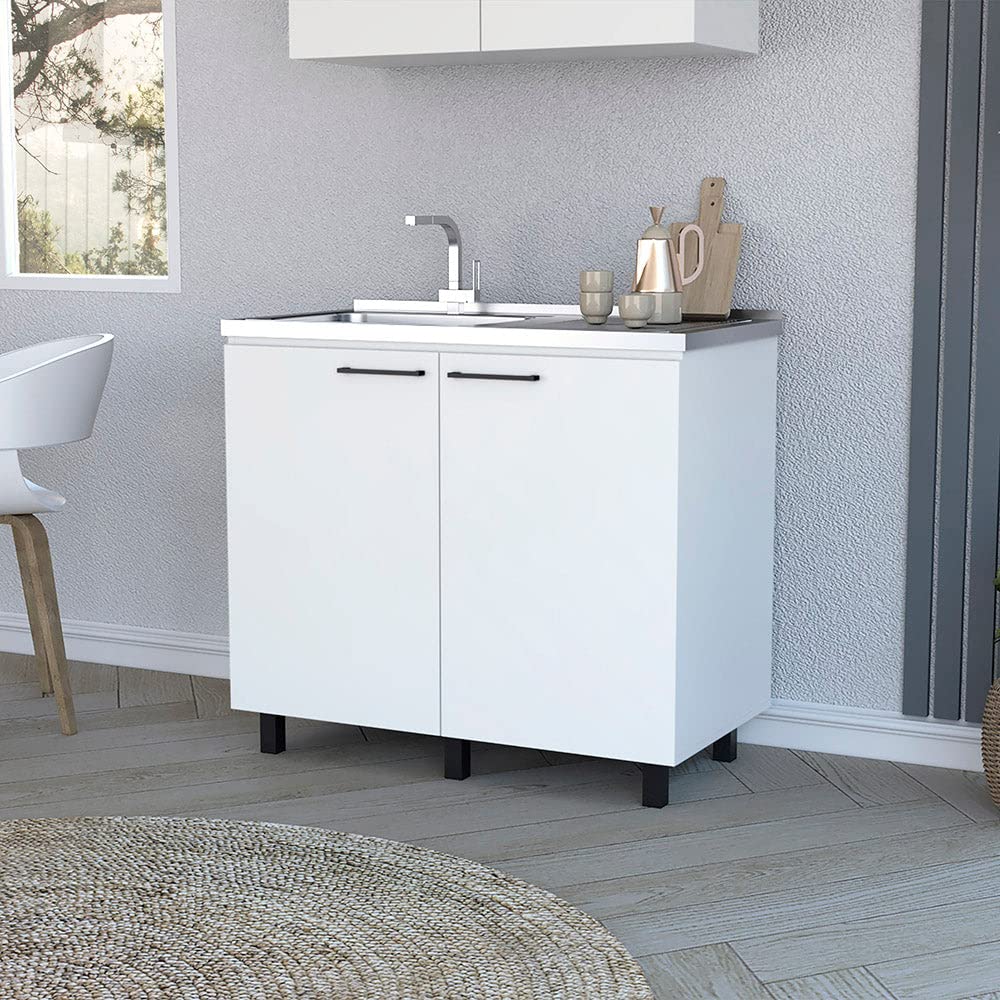 Tuhome Napoles 2 Utility Sink with Cabinet - Stainless Steel Countertop for Laundry Room, Garage & Workshop - Heavy Duty Commercial Grade Sink with Storage