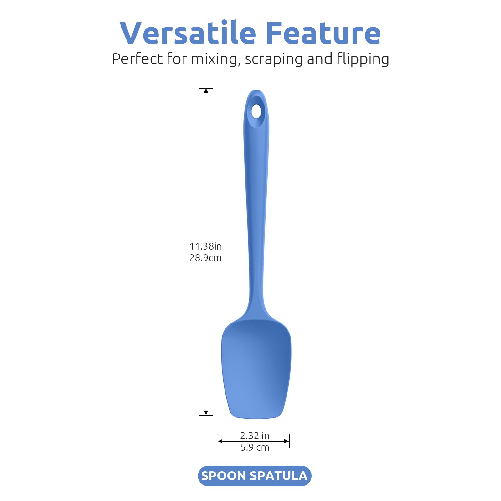 U-Taste 600°F Heat Resistant Silicone Spatula Set - 3-Piece Kitchen Utensils (Mini, Large & Spoon Spatula) in Lake Blue & Midnight Blue - Perfect for Baking, Cooking & Non-Stick Pans