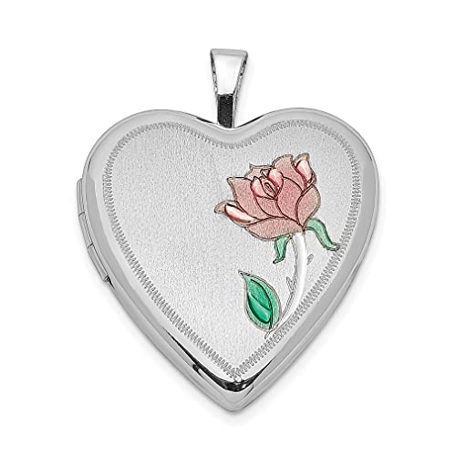925 Sterling Silver 20mm Rose Heart Locket Pendant Charm - Floral Engraved Fine Jewelry for Women | Romantic Gift for Her, Anniversary, Valentine's Day & Special Occasions | Perfect for Gardening Enthusiasts & Nature Lovers