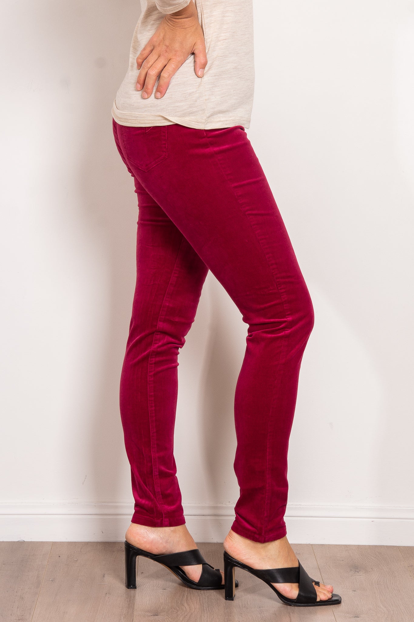 Vassalli Women's Fine Skinny Corduroy Pull On Pants - Stretch Comfort Fit High Waisted Trousers for Work, Office & Casual Wear