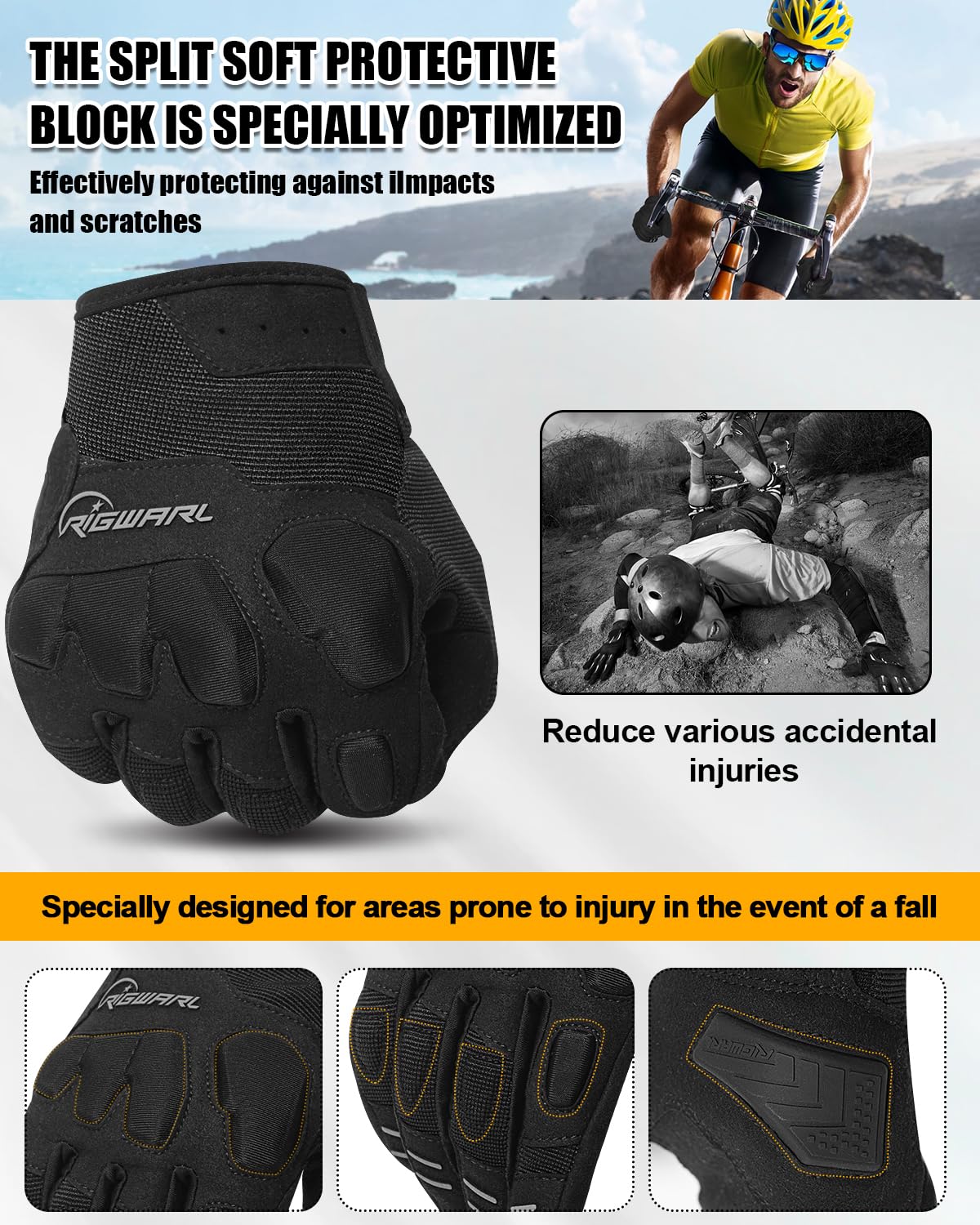RIGWARL Comfortable Mountain Bike & Motorcycle Gloves for Women & Men - Touchscreen Fingers for ATV, MTB, Dirt Bike Riding - Perfect for Cycling, Off-Road Adventures & Winter Commuting