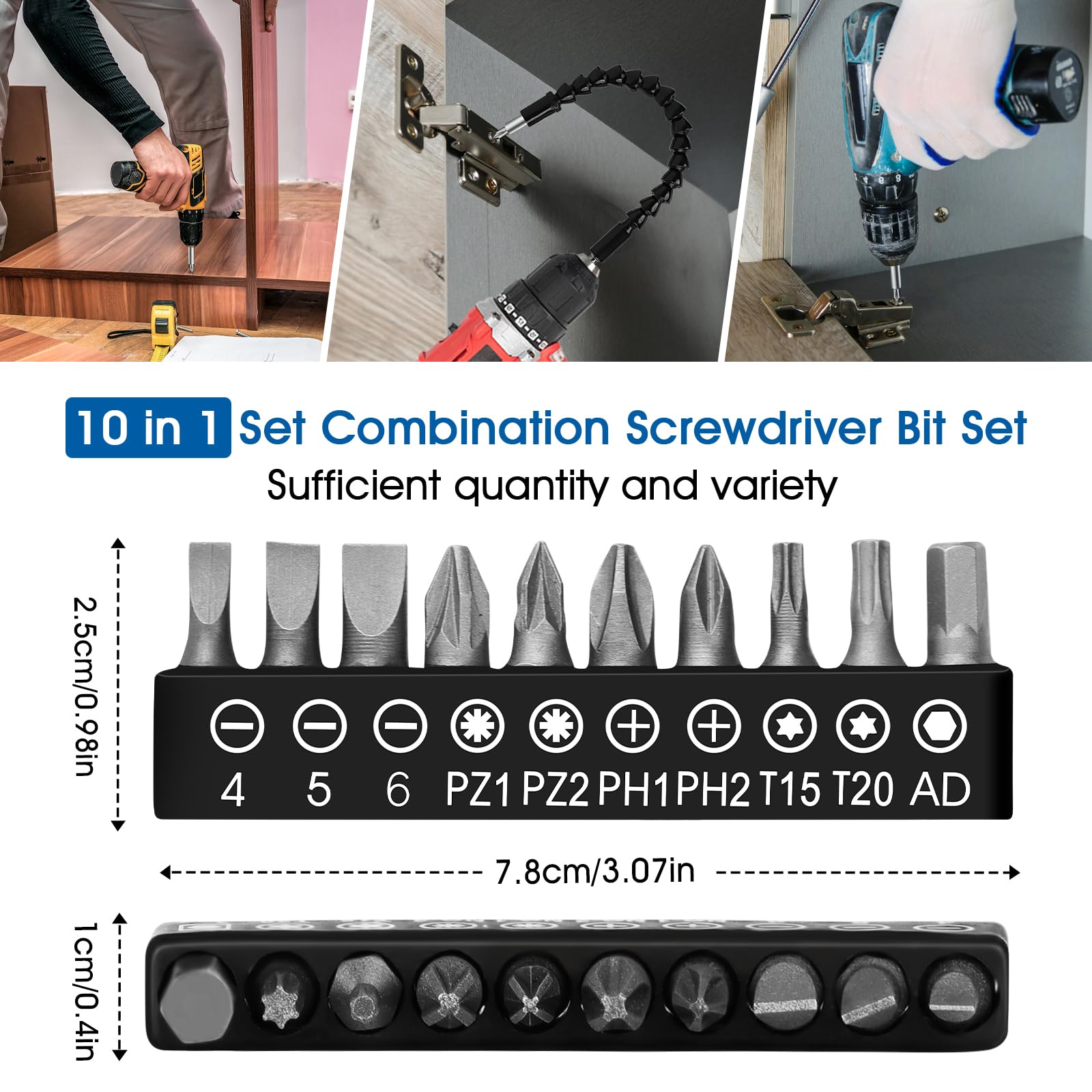 Flexible Drill Bit Extension - 11.6 Inch Right Angle Drill Attachment with Screwdriver Bit Set | 1/4