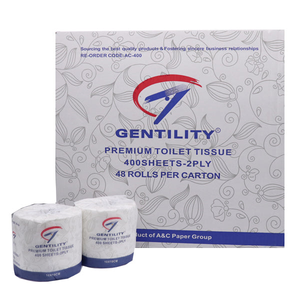 Gentility Premium 2-Ply Toilet Paper - 400 Sheets per Roll, 48 Rolls - Soft & Strong Bathroom Tissue for Home & Office Use
