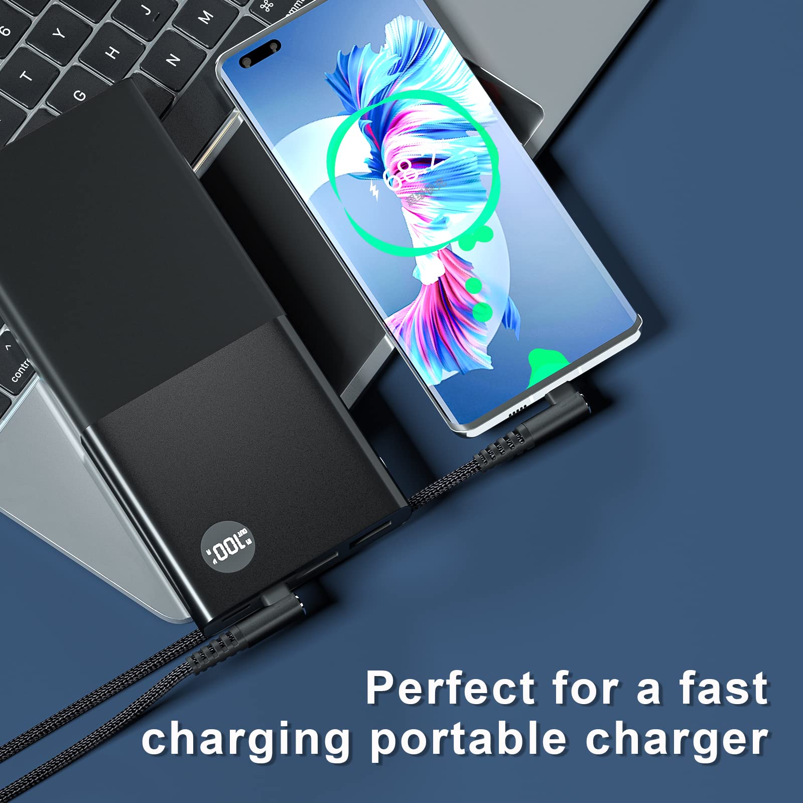 100W USB C to USB C Fast Charging Cable 1ft 3 Pack - 90 Degree Right Angle Nylon Braided Type C Cable - Compatible with MacBook Pro 2021, iPad Pro 2021, Samsung Galaxy, Google Pixel, LG - Perfect for Home, Office & Travel Charging