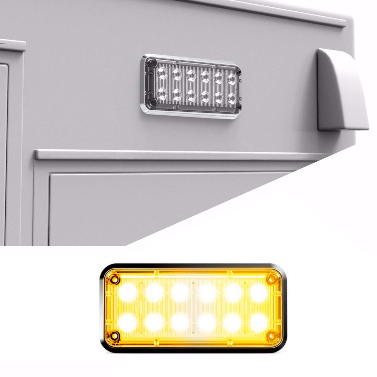 Alpha-Z 7x3 Ambulance LED Surface Mount Emergency Strobe Lights - Ultra Slim Warning Light for Fire Trucks & Emergency Vehicles (Amber/Amber) - Perfect for Roadside Emergencies, Construction Zones & First Responder Safety