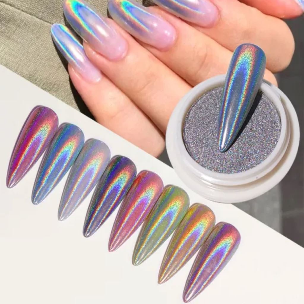 Holographic Chrome Pigment Powder - Metallic Glitter Dust for Nail Art, Resin, Soap Making & DIY Crafts - Shimmery Cosmetic Grade Pigment for Epoxy, Slime, Candles & More
