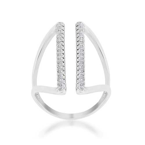 0.2ct CZ Rhodium Plated Delicate Parallel Ring for Women - Elegant Cubic Zirconia Wedding Band, Anniversary Gift, Everyday Fashion Jewelry