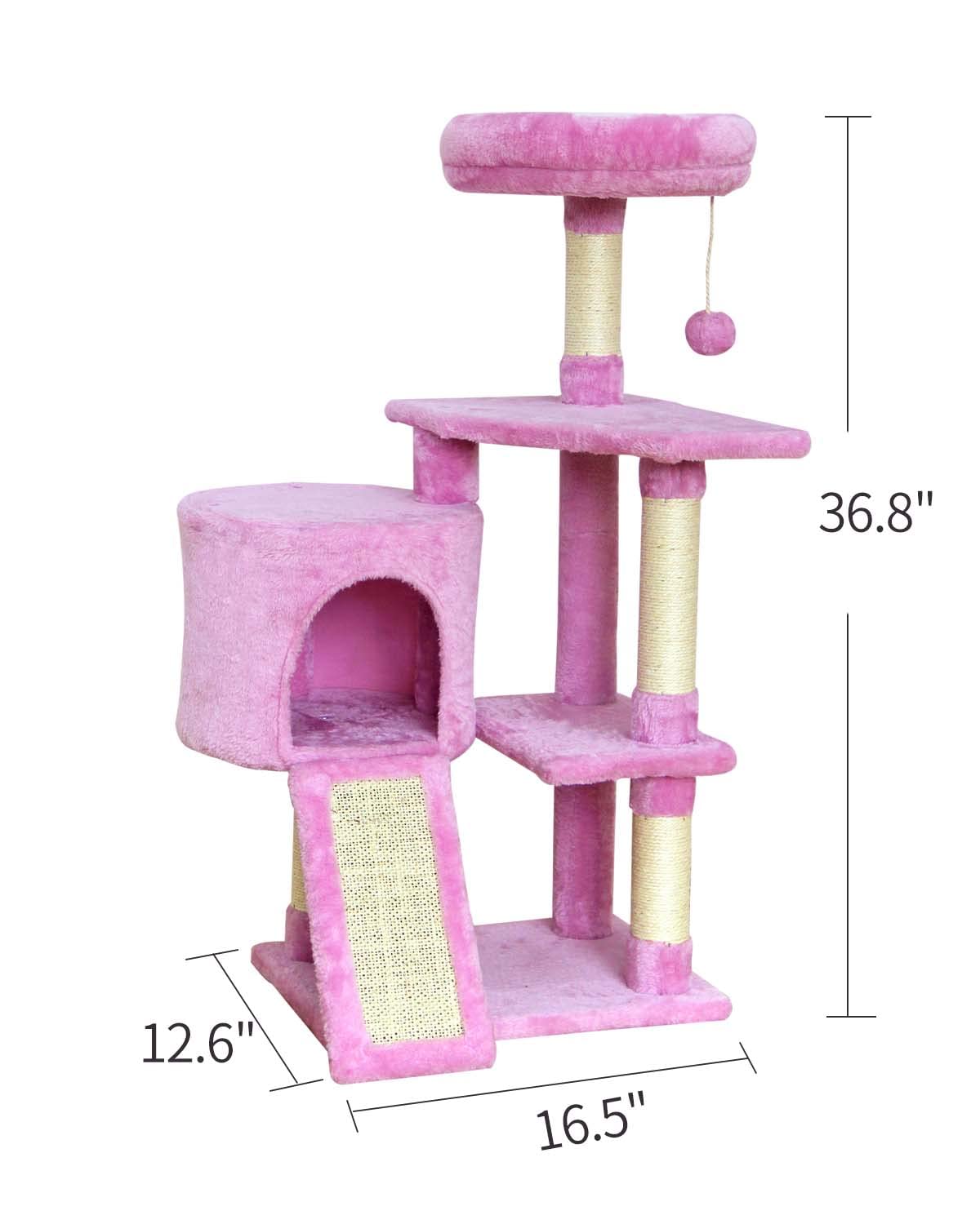 Premium Pink Cat Tree Tower for Indoor Cats - Multi-Level Cat Condo with Scratching Posts, Dangling Toys & Plush Perches - Perfect for Large, Medium & Small Cats - Ideal for Play, Exercise & Relaxation in Home, Apartment or Office