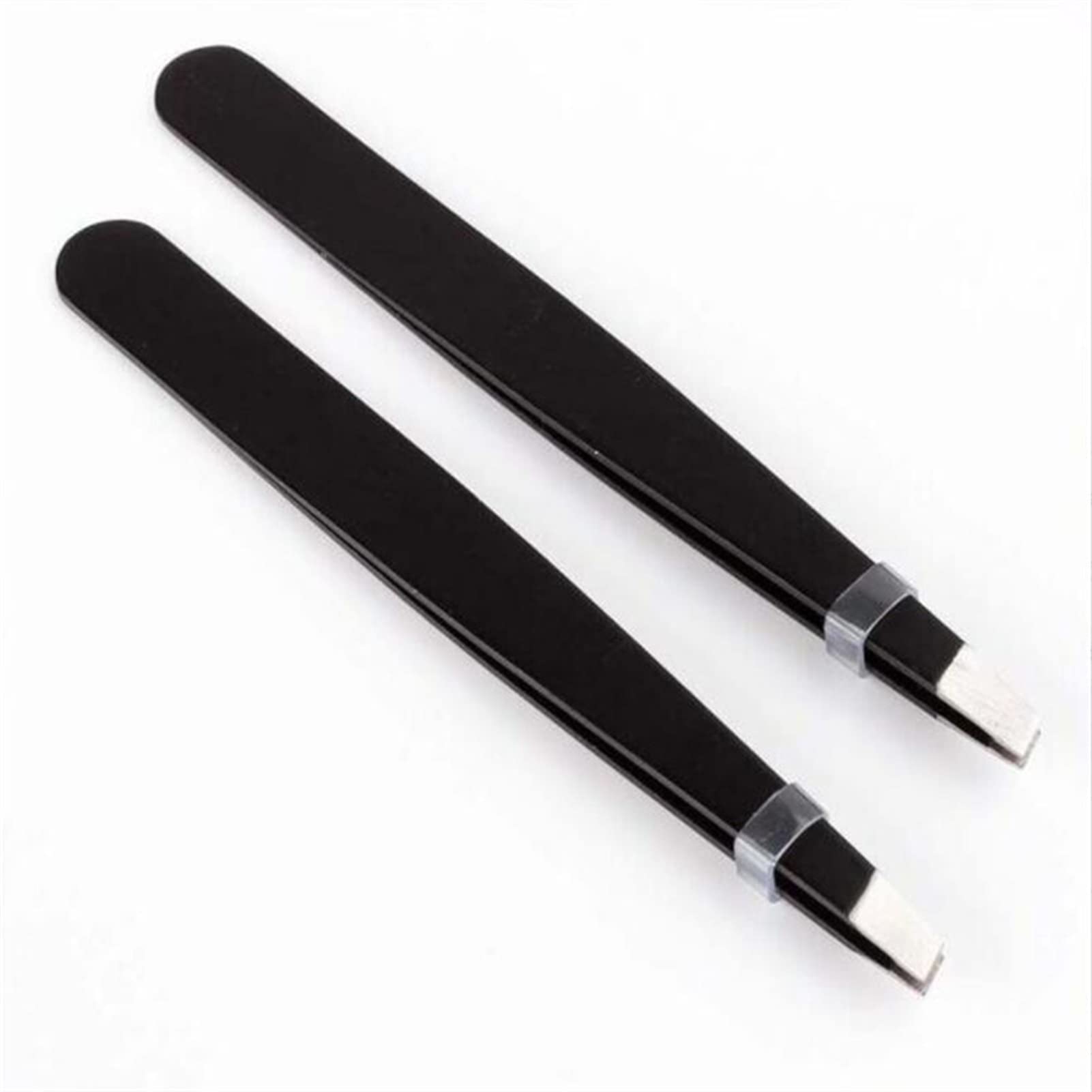 Premium Stainless Steel Slanted Eyebrow Tweezers Set - 2PC Black & Pink Hair Removal Tweezers for Precise Plucking, Grooming & Makeup | Perfect for Eyebrow Shaping, Facial Hair Removal & Beauty Routine