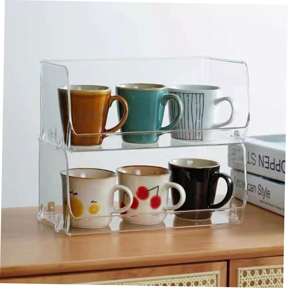 Clear Stackable Storage Bins - 4 Pcs Double Desktop Shelf for Bathroom & Pet Organization