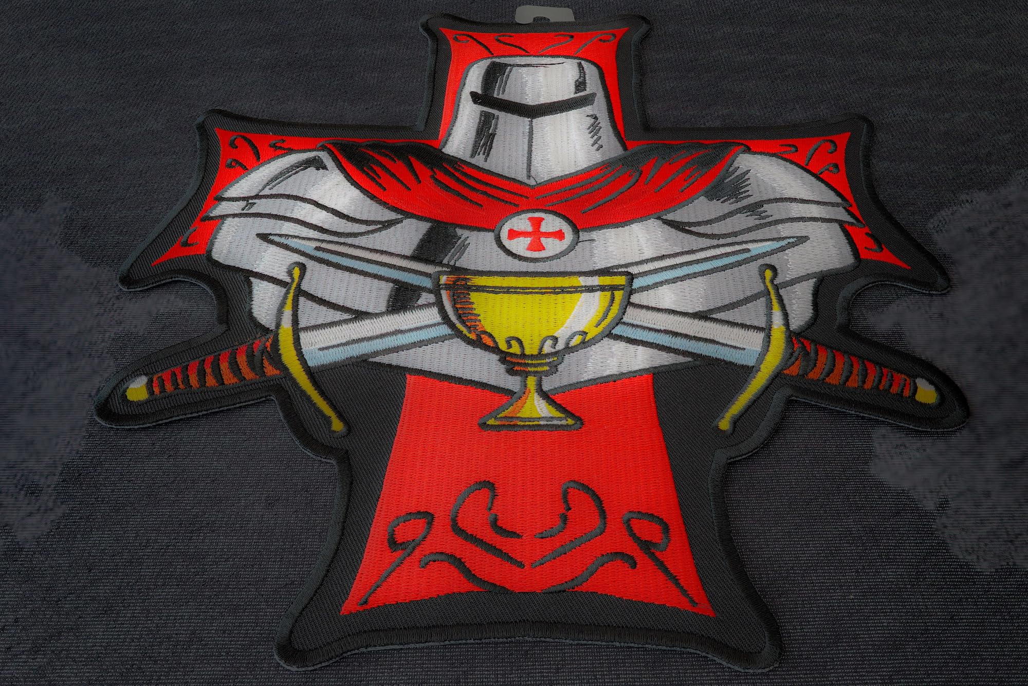 Knight Templar Holy Grail Embroidered Patch - Large Christian Back Patch for Jackets, Vests & Bags - Perfect for Bikers, Cosplay & Religious Apparel