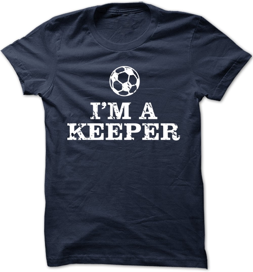 Bad Bananas I'm A Keeper Soccer Player Gift - Unisex Crew Neck T-Shirt (Navy, Large) - Perfect for Soccer Lovers, Coaches & Team Gifts