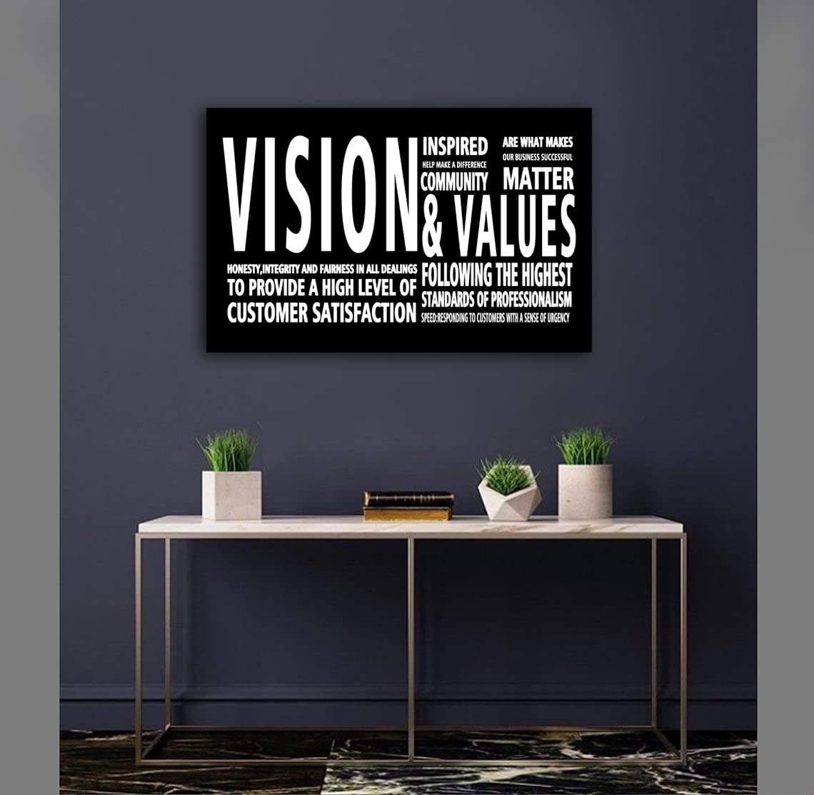 Vision & Values Motivational Office Wall Art - Inspirational Business Quotes Canvas Decor for Entrepreneurs - Modern Large Framed Paintings Easy to Hang - Perfect for Home Office, Conference Rooms & Workspace Decor