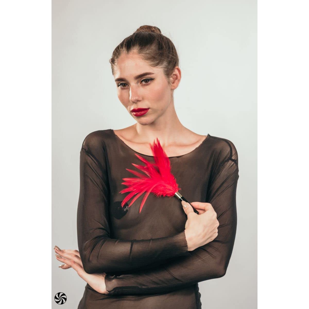 LOLA Burlesque Tickler Whip with Red Plume - Sensual Feather Tickler for Adult Play & Couples Intimacy - Perfect for Bachelorette Parties, Role Play & Spicing Up Your Love Life