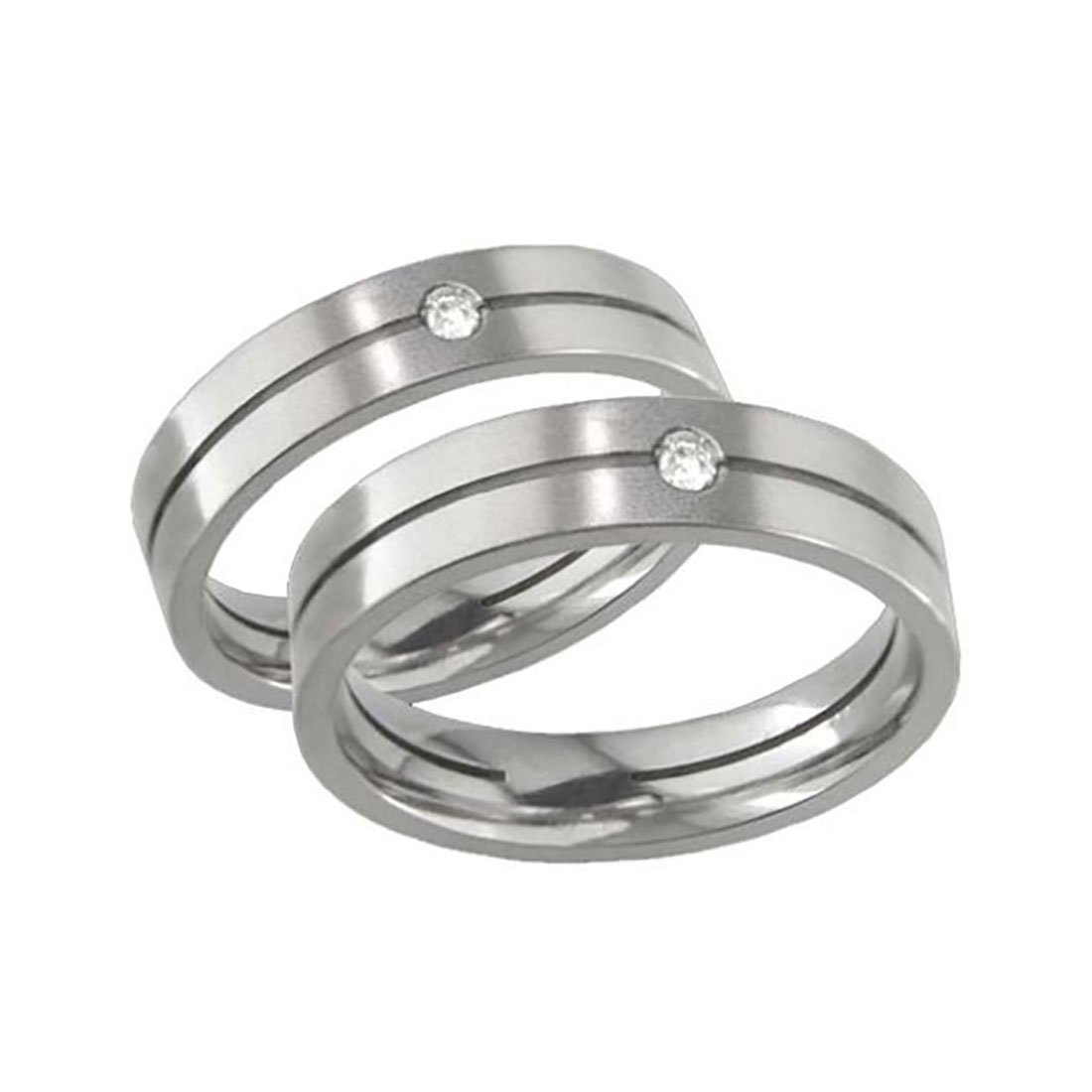 Titanium Diamond Ring Wedding Band Set for Couples - Comfort Fit for Everyday Wear
