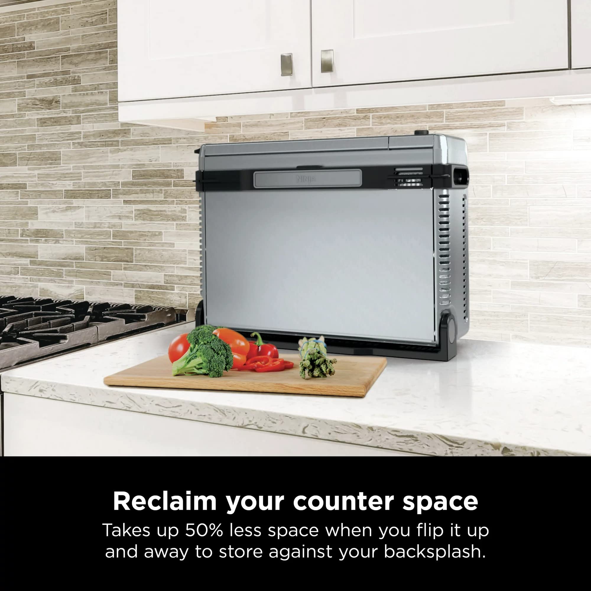 Ninja SP080 Foodi Digital Air Fry Countertop Oven - 6-in-1 Multi-Function Toaster Oven with Flip-Up Design for Space Saving | Includes Air Fry Basket, Wire Rack, Baking Pan & Crumb Tray | Perfect for Small Kitchens, Dorms & RV Cooking (Renewed, Silver)