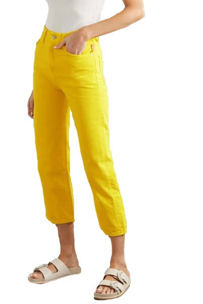 Women's High Rise Cropped Yellow Jeans with Pierce Details - Perfect for Casual Outfits, Street Style & Everyday Wear
