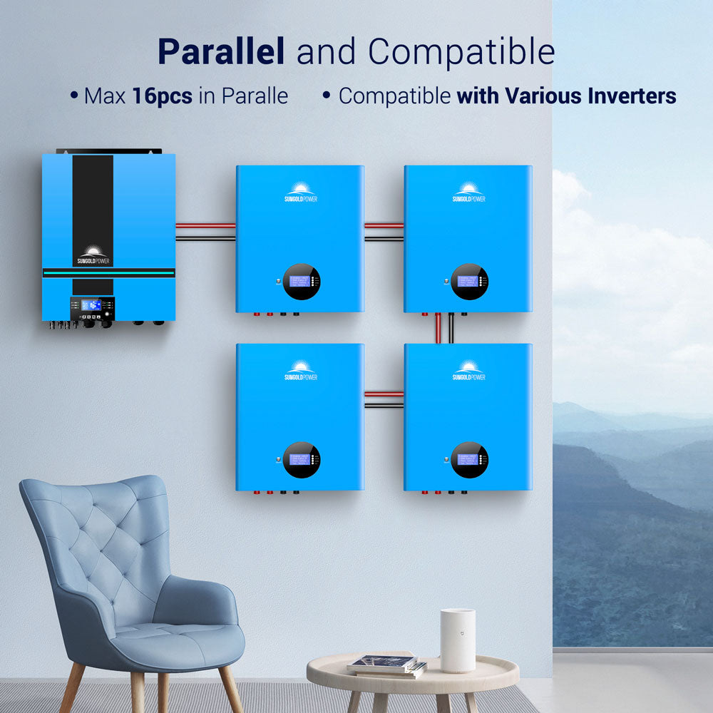 SunGoldPower 5.12kWh LiFePO4 Solar Battery Storage - SG48100M Powerwall for Home Energy Backup & Off-Grid Power Solutions